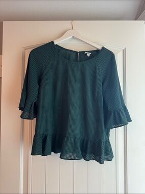 a new day Dark Green Ruffle-Hem Blouse